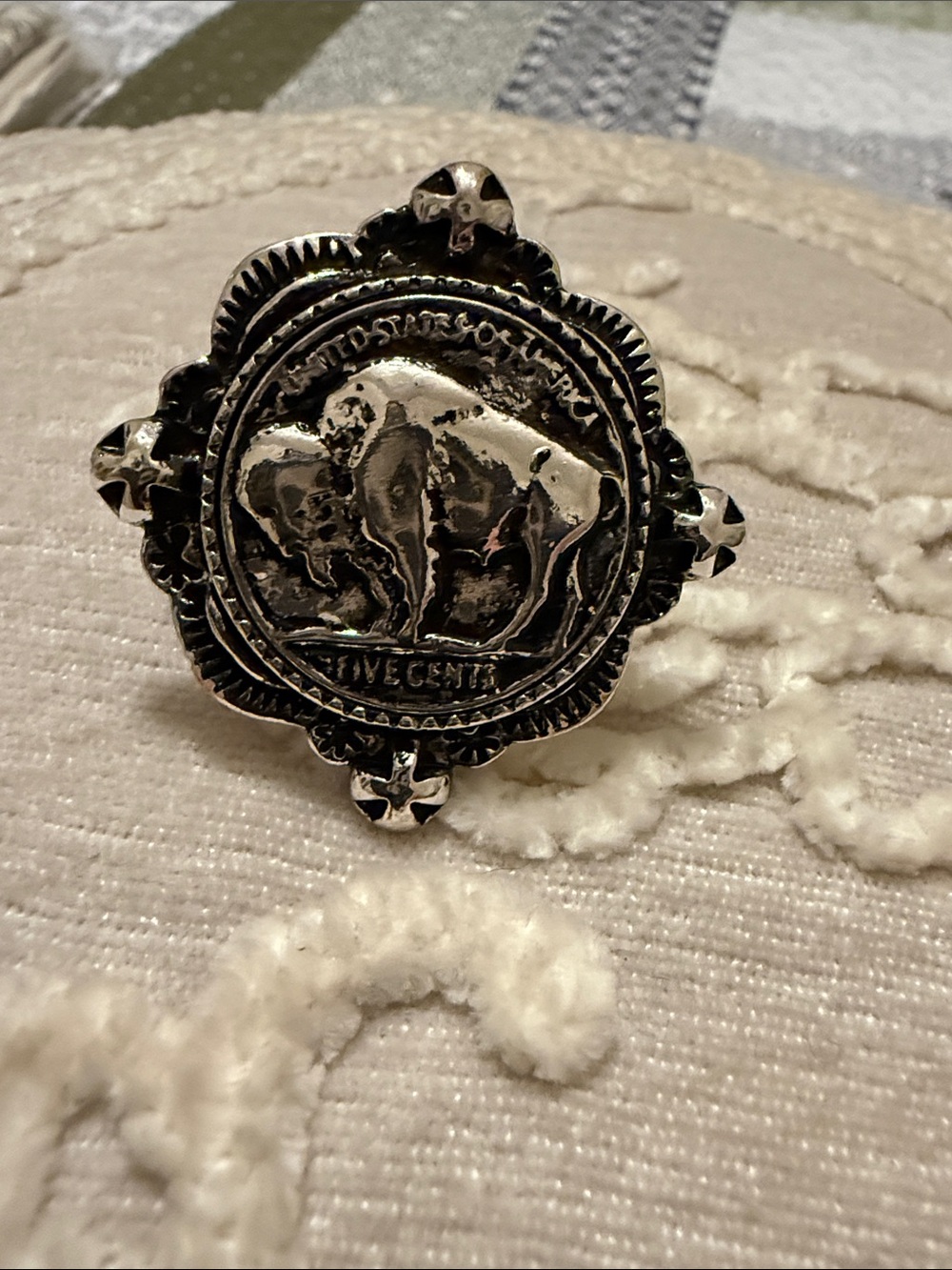 Silver Buffalo Coin-Style Statement Ring Adjustable - Picture 2 of 4